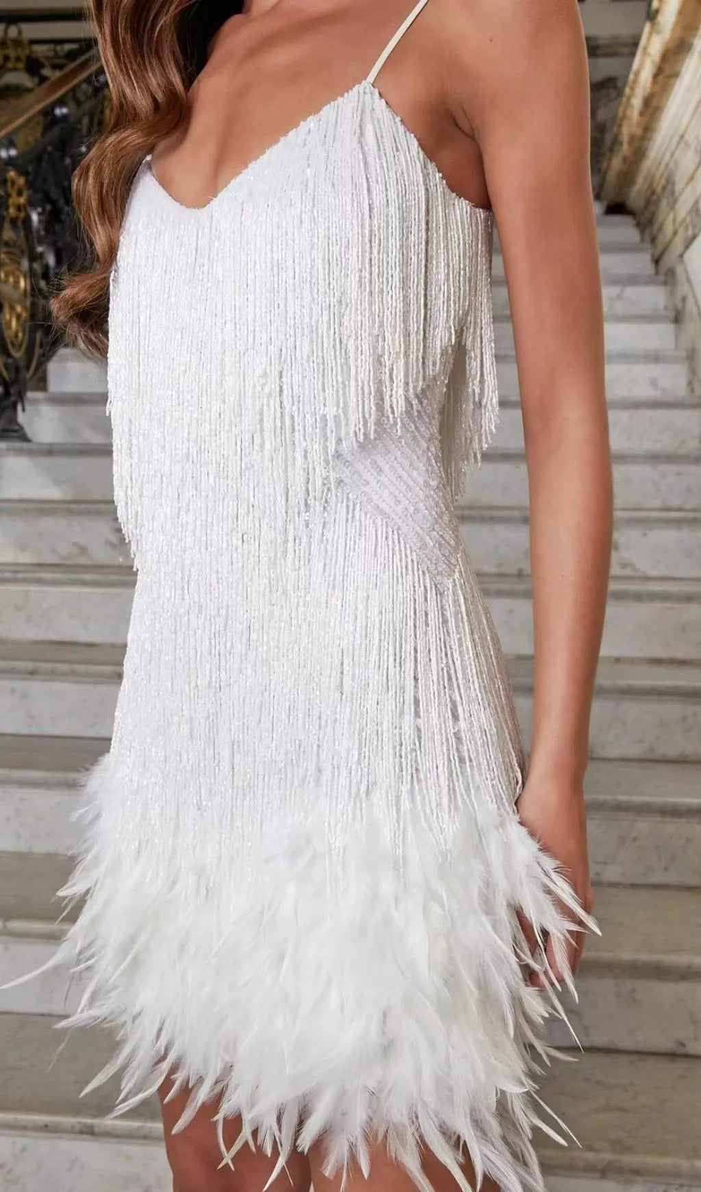 Elegant White Cocktail Dress with Sequins | Party Dress for Women 8