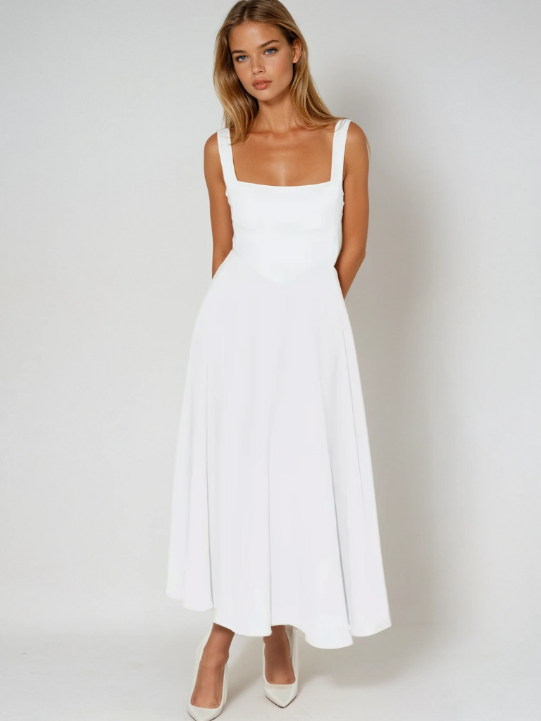 Elegant White Midi Dress | Women's Wedding Guest Dress 5