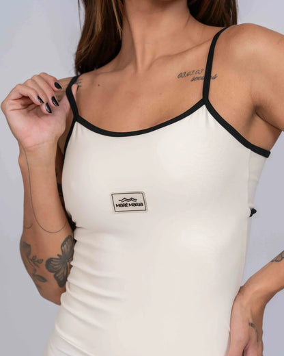 Fitness Compression Romper Off White Black Size S Cotton Blend 2