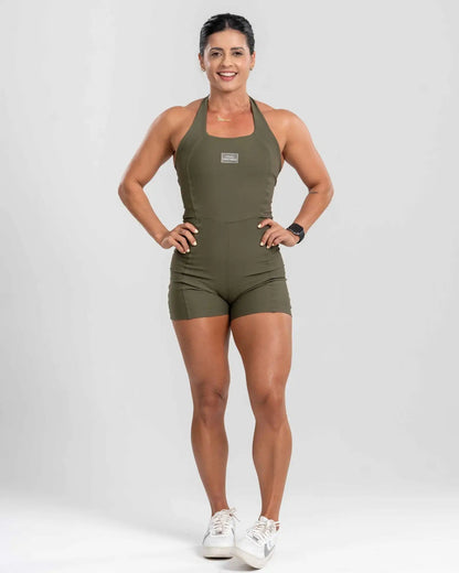 Fitness Romper | Halter Neck Moss Green Size S Polyamide Elastane 0