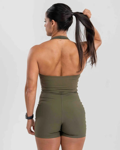 Fitness Romper | Halter Neck Moss Green Size S Polyamide Elastane 1