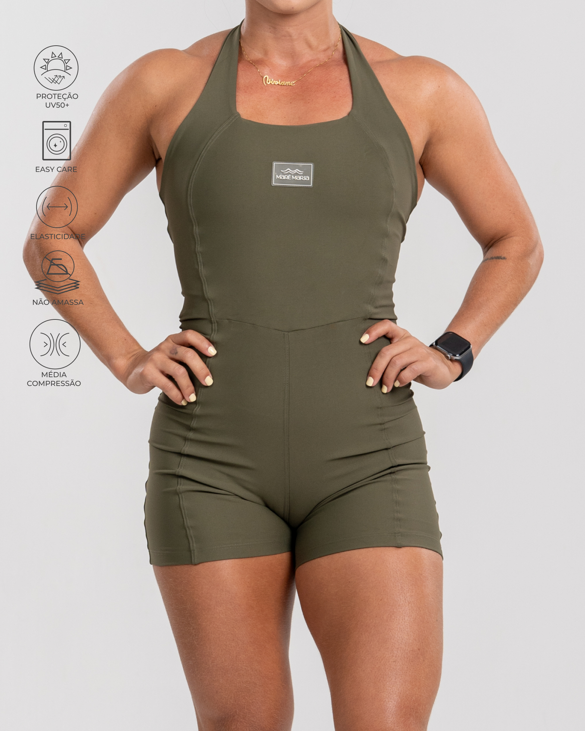 Fitness Romper | Halter Neck Moss Green Size S Polyamide Elastane 2