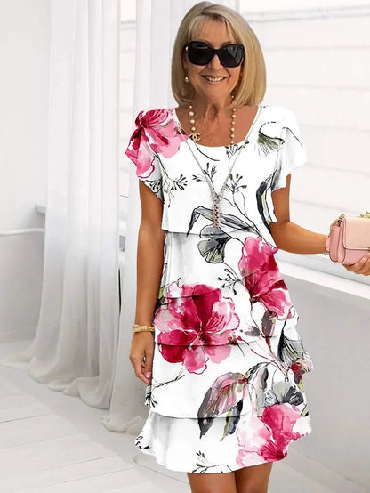 Floral Ruffle Dress | Women's Elegant Pleated Dress 0