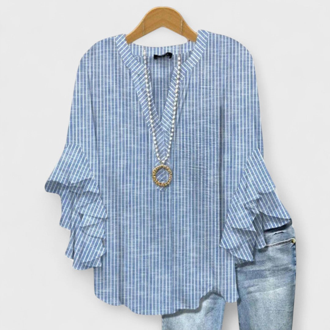 Floral V-Neck Blouse with Flounced Sleeves | Women's Top 2