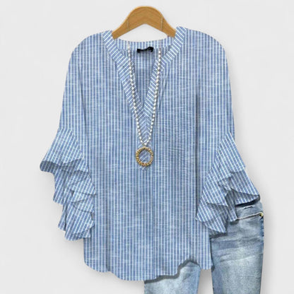 Floral V-Neck Blouse with Flounced Sleeves | Women's Top 2