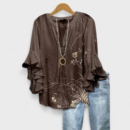 Floral V-Neck Blouse with Flounced Sleeves | Women's Top 3