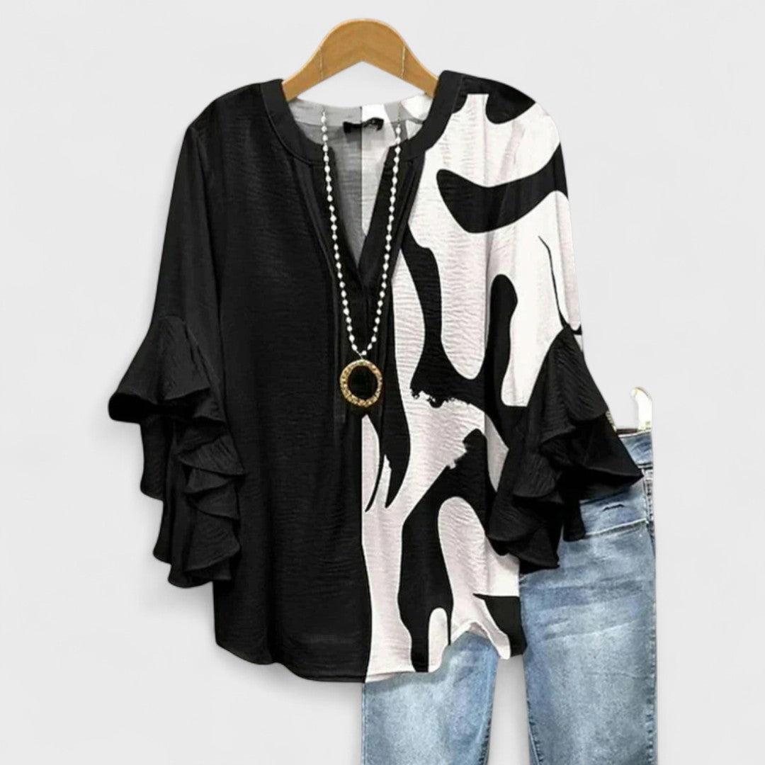 Floral V-Neck Blouse with Flounced Sleeves | Women's Top 4