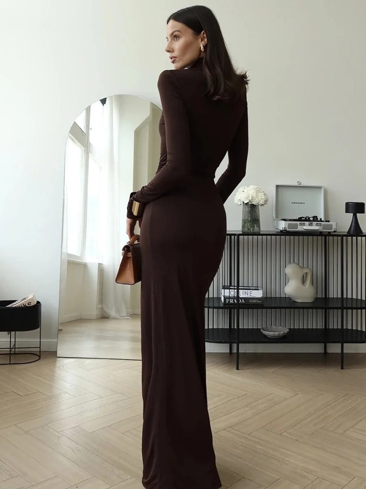Gabriela | High Neck Long Dress Black Size M Polyester 4