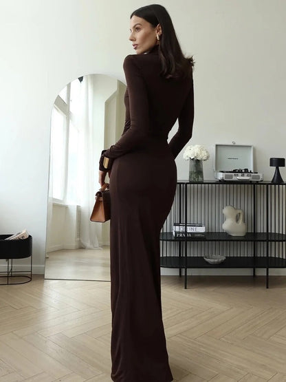 Gabriela | High Neck Long Dress Black Size M Polyester 4