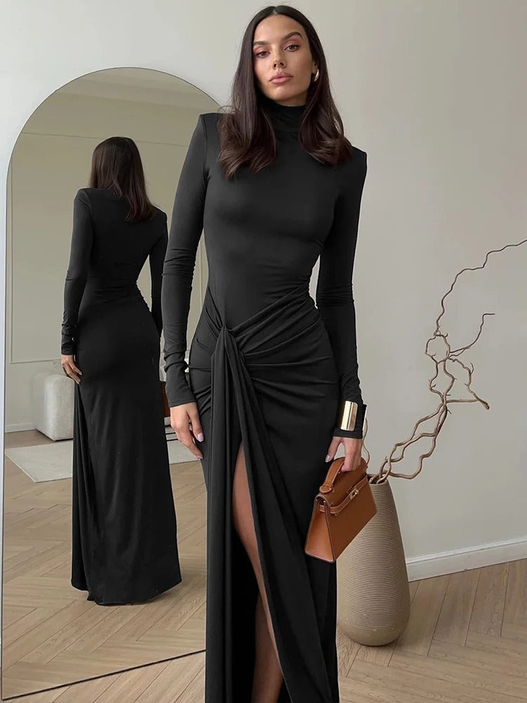 Gabriela | High Neck Long Dress Black Size M Polyester 5
