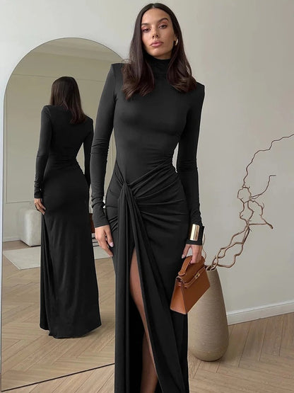 Gabriela | High Neck Long Dress Black Size M Polyester 5