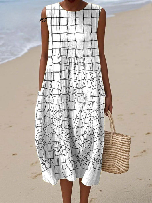 Geometric Wrap Dress | Women's Summer Dress with Pockets 0