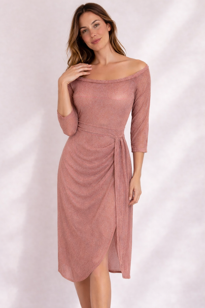 Glitter Sheer Dress | Elegant Off-Shoulder Festive Wear 2