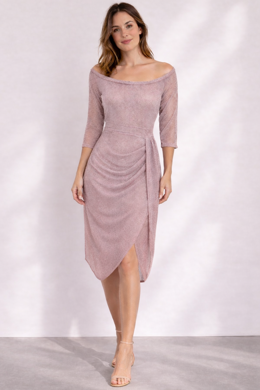 Glitter Sheer Dress | Elegant Off-Shoulder Festive Wear 7
