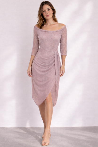 Glitter Sheer Dress | Elegant Off-Shoulder Festive Wear 7