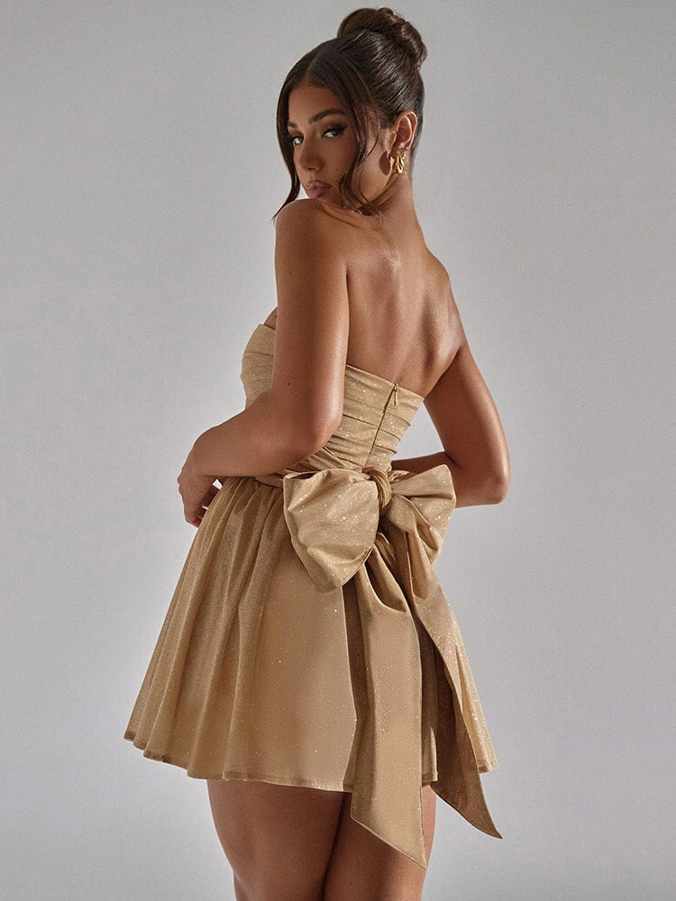 Glitter Strapless Short Dress | Modern Glam Evening Wear 0