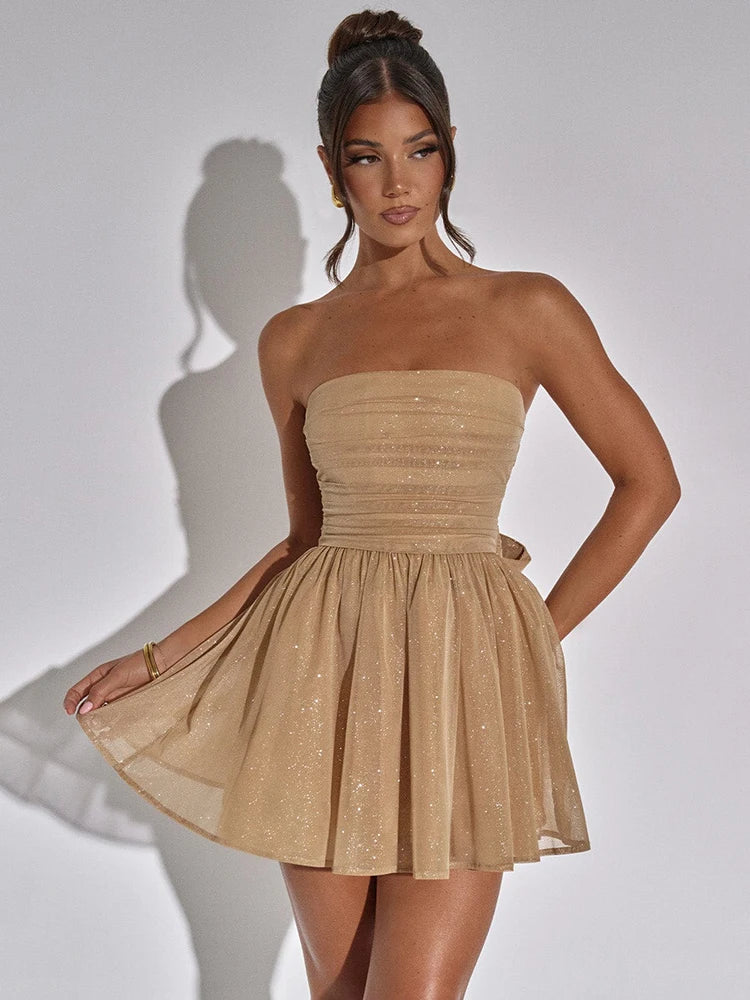 Glitter Strapless Short Dress | Modern Glam Evening Wear 1