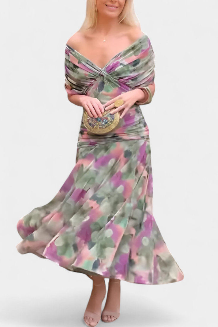 Iselina | Women's V-Neck Ruched Maxi Dress for Summer Events 4