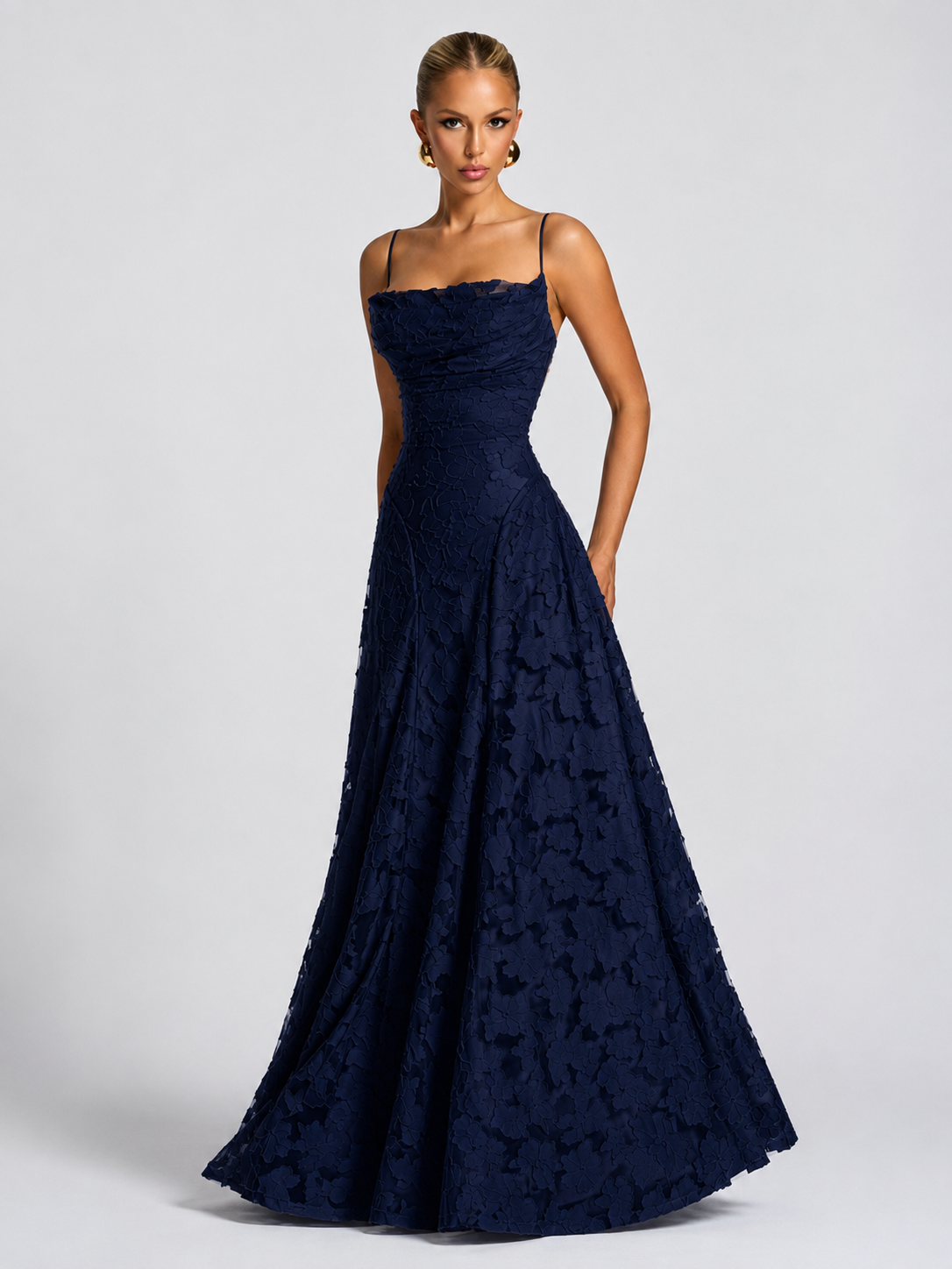 Kynara Long Dress | Lace and Mesh Evening Gown 11