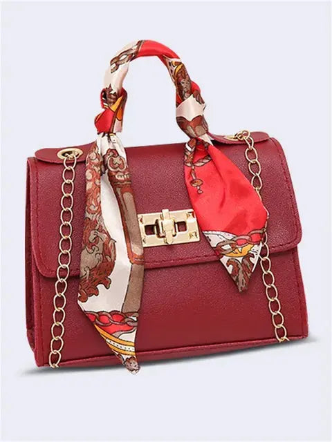 Lima | Brown Leather Handbag with Scarf Handle 1