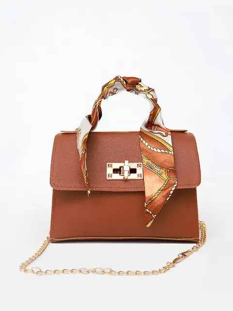 Lima | Brown Leather Handbag with Scarf Handle 7