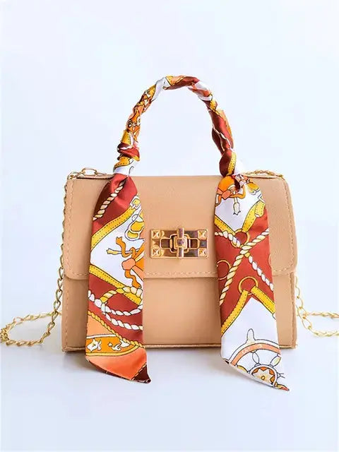 Lima | Brown Leather Handbag with Scarf Handle 8