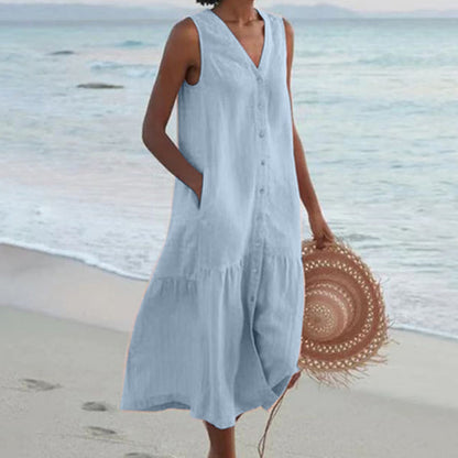 Linen Sleeveless Midi Dress | Women's Summer Dresses 0