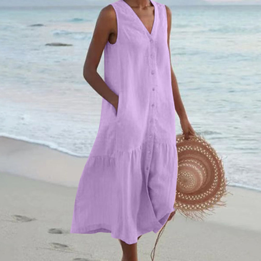 Linen Sleeveless Midi Dress | Women's Summer Dresses 1