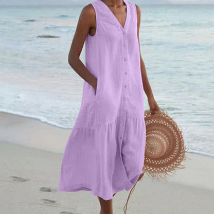 Linen Sleeveless Midi Dress | Women's Summer Dresses 1