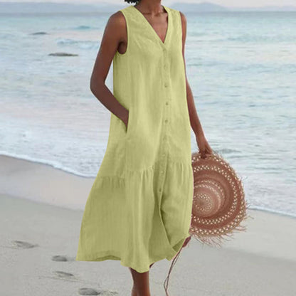 Linen Sleeveless Midi Dress | Women's Summer Dresses 2