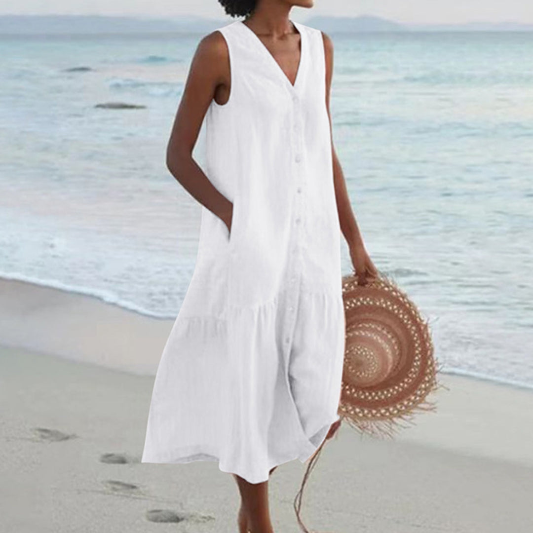 Linen Sleeveless Midi Dress | Women's Summer Dresses 3