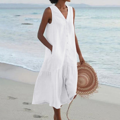 Linen Sleeveless Midi Dress | Women's Summer Dresses 3