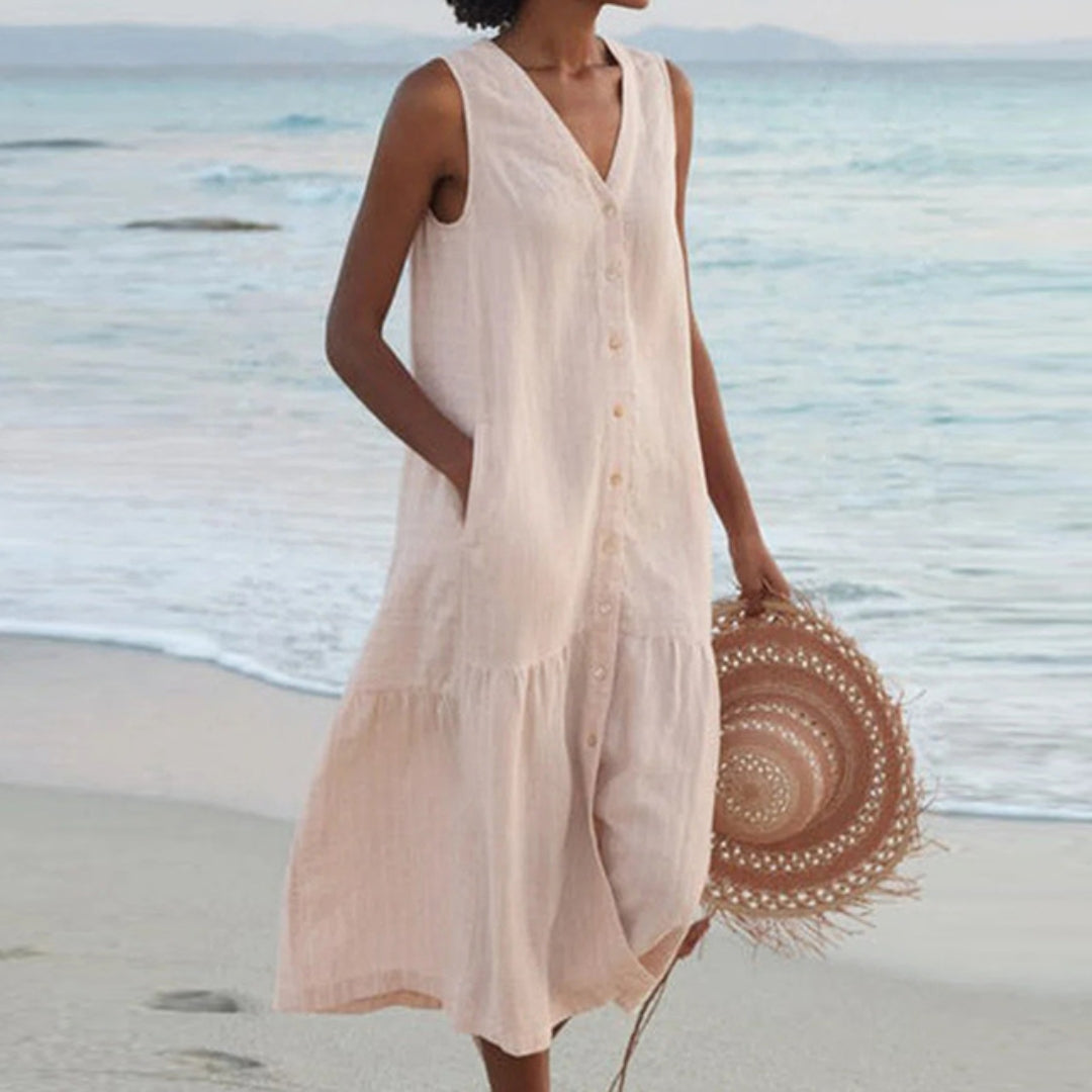 Linen Sleeveless Midi Dress | Women's Summer Dresses 4