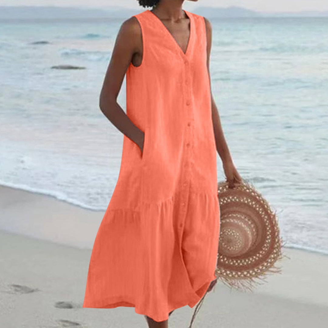 Linen Sleeveless Midi Dress | Women's Summer Dresses 6