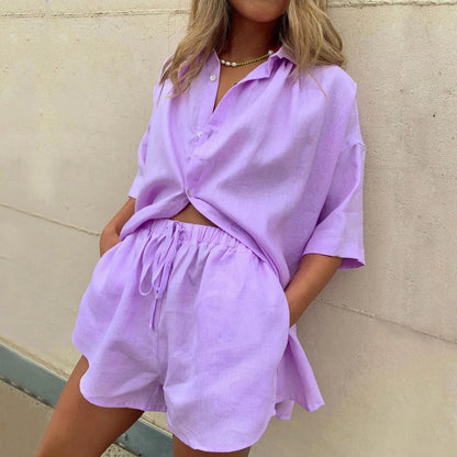 Linen Summer Set | Women's Loungewear Shirt and Shorts 6