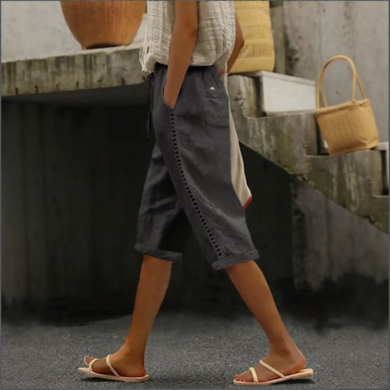 Linen Wide Leg Pants Women | Pantacourt Tavina Cotton Blend 1