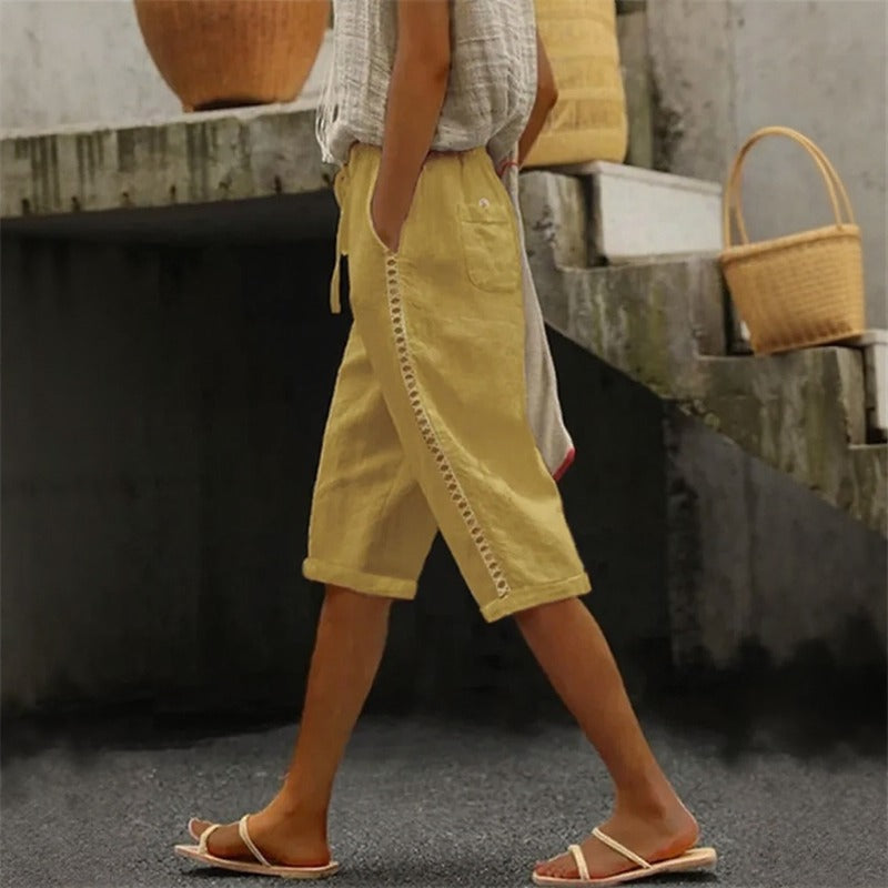 Linen Wide Leg Pants Women | Pantacourt Tavina Cotton Blend 2