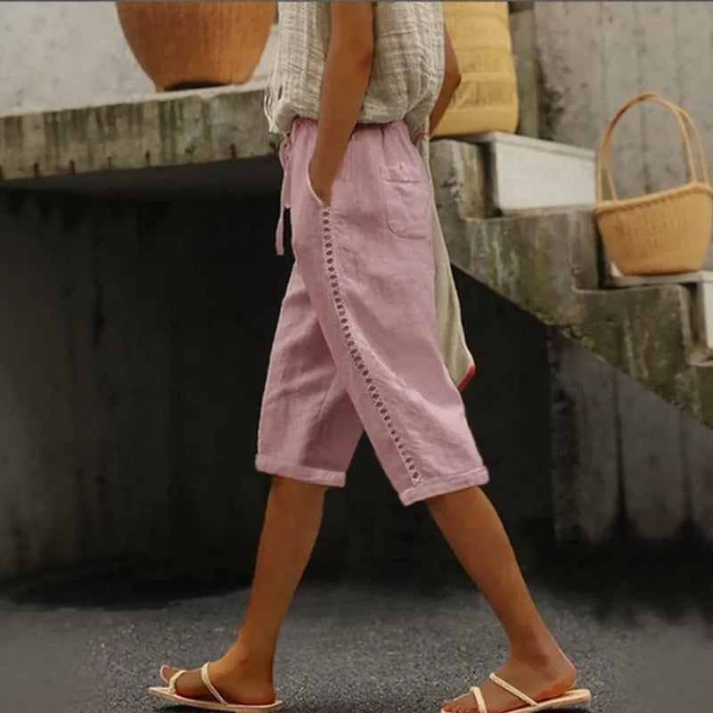 Linen Wide Leg Pants Women | Pantacourt Tavina Cotton Blend 4