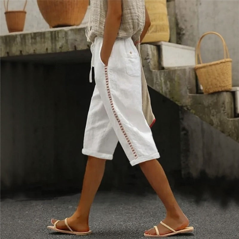 Linen Wide Leg Pants Women | Pantacourt Tavina Cotton Blend 6