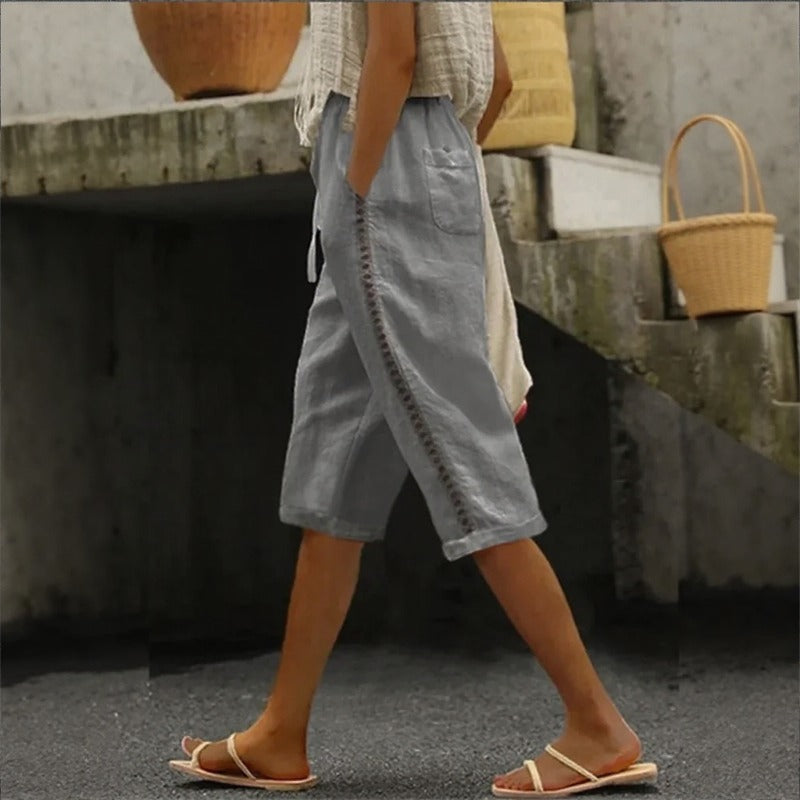 Linen Wide Leg Pants Women | Pantacourt Tavina Cotton Blend 7