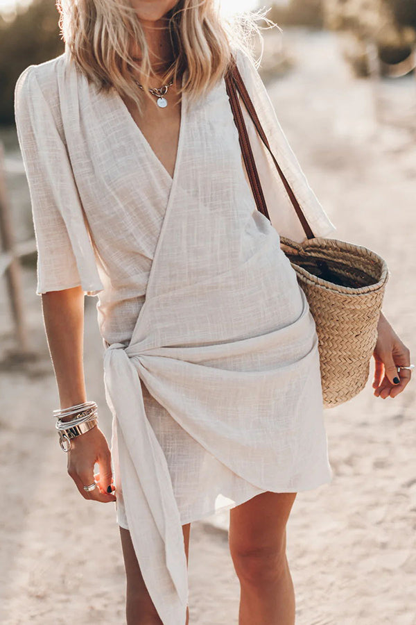 Linen Wrap Mini Dress | Women's Summer Fashion 0
