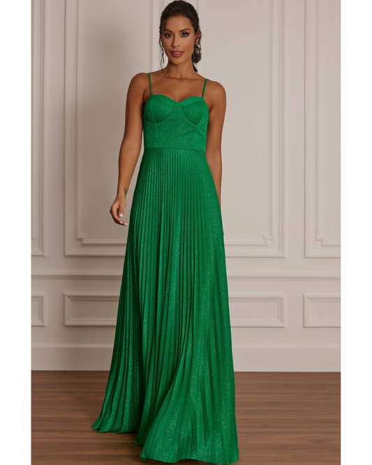 Lurex Green Maxi Dress | Women's Long Dress with Corset Bust 0
