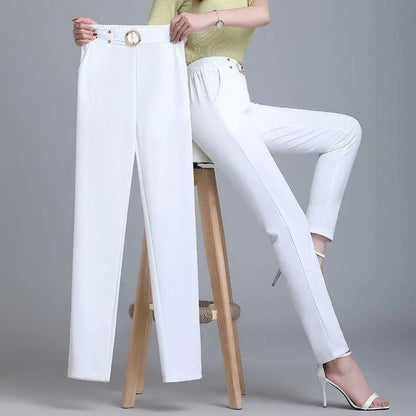 Majestic Ice Silk High-Waisted Pants | Lightweight Summer Trousers 7