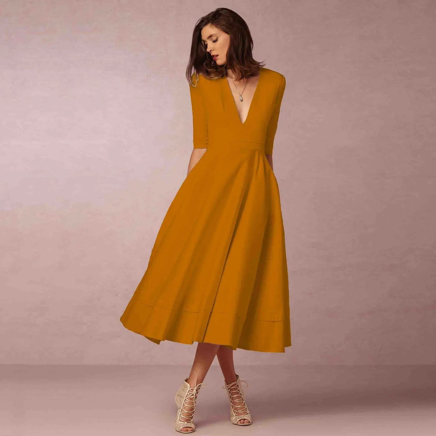 Mariela | Women's Formal Midi Dress with V-Neckline 2