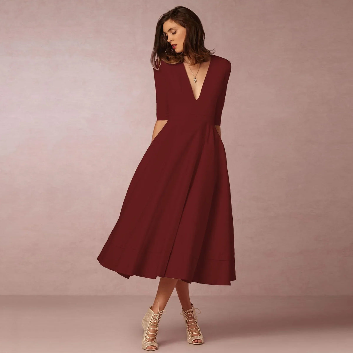womens evening midi dresses Mariela Brown dress styles. Derek Heart Trendy Plus US Size:10-custom size