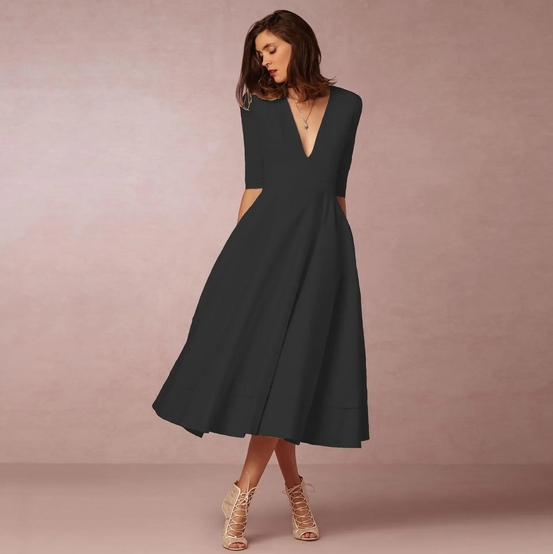Mariela | Women's Formal Midi Dress with V-Neckline 4