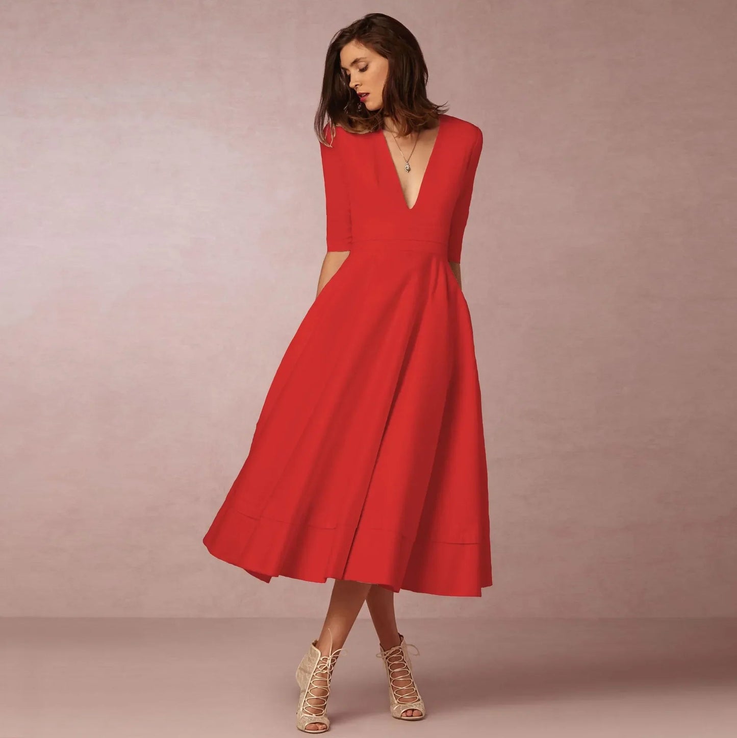 Mariela | Women's Formal Midi Dress with V-Neckline 6