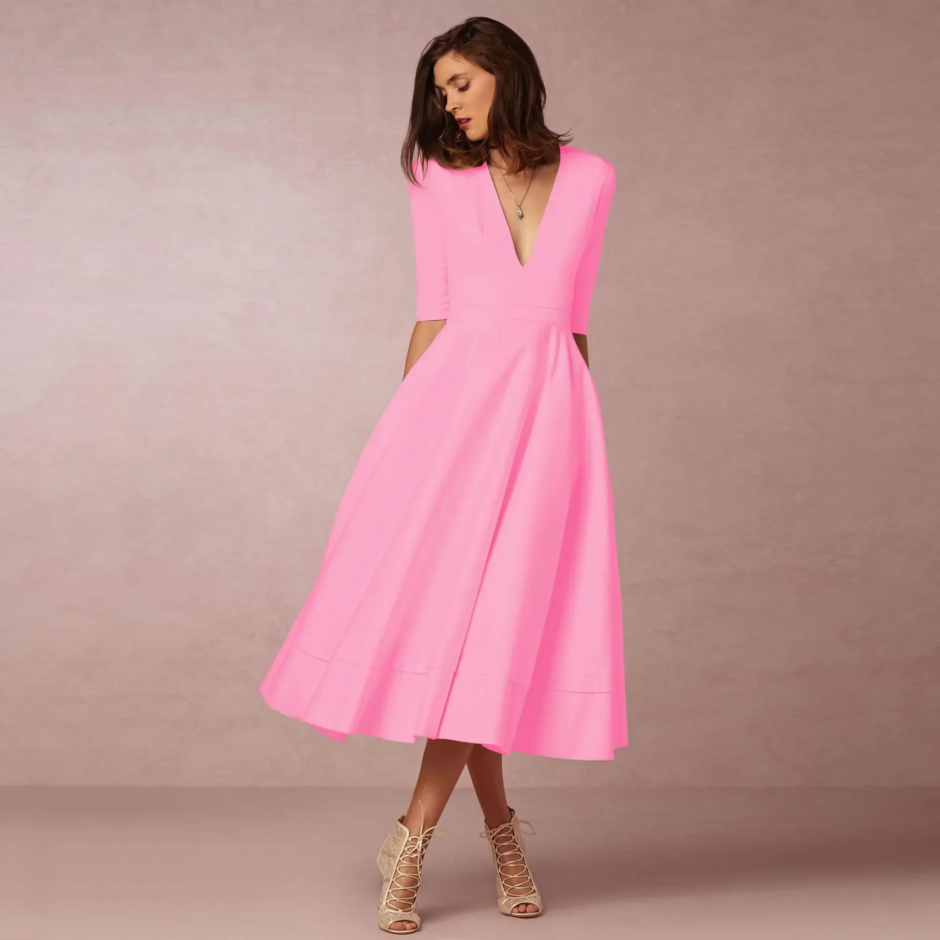 Mariela | Women's Formal Midi Dress with V-Neckline 8