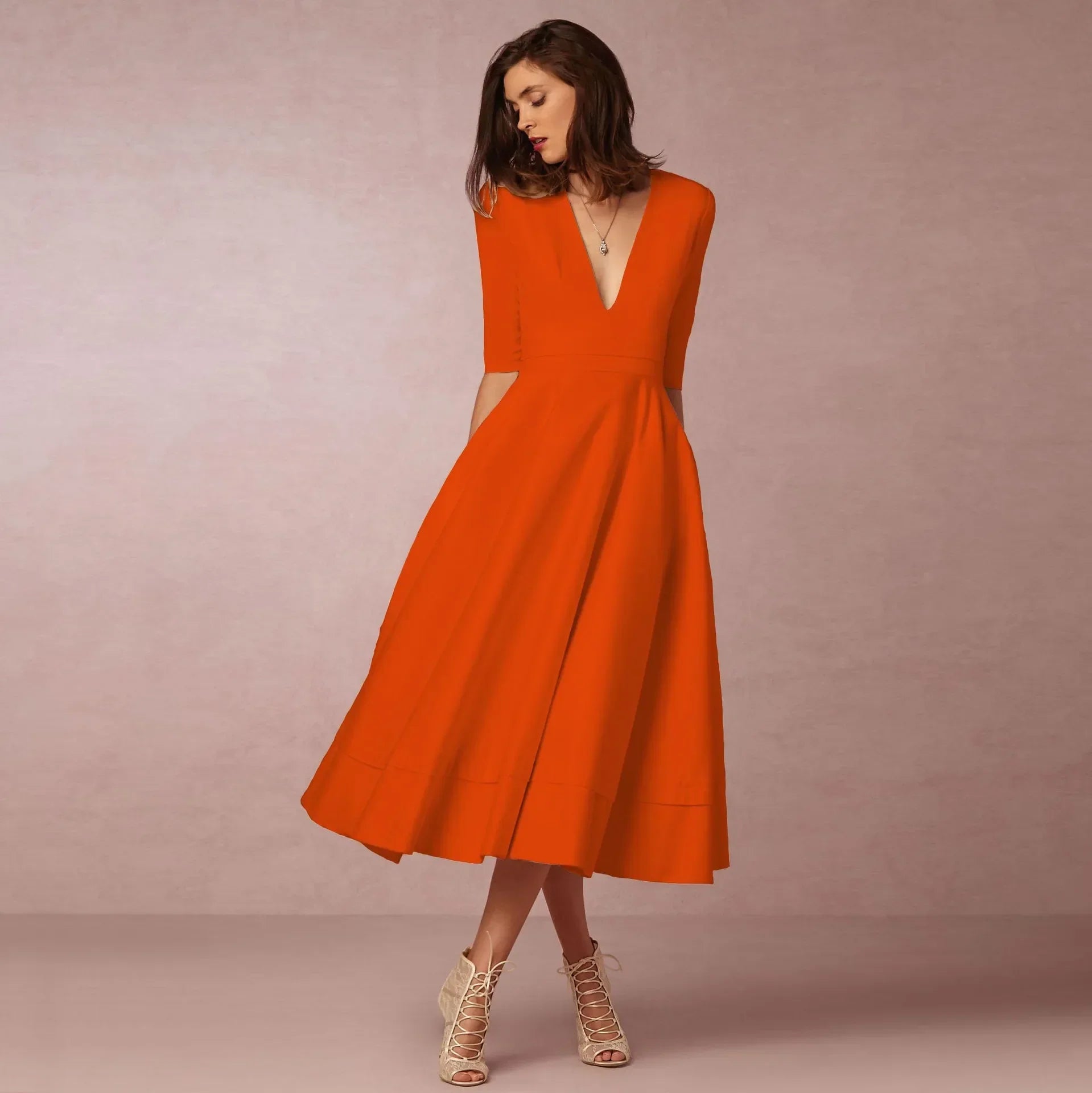 Mariela | Women's Formal Midi Dress with V-Neckline 9
