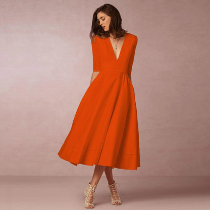 Mariela | Women's Formal Midi Dress with V-Neckline 9